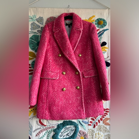 J.Crew Diamond Tweed Peacoat in Vibrant Pink Herringbone - Picture 4 of 4